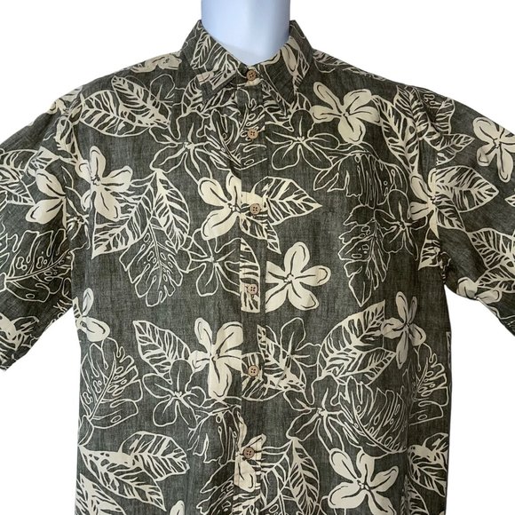 Cooke Street Honolulu Hawaiian Button Up Shirts Men's Size L Green Floral - Picture 2 of 10